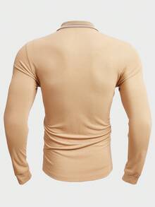 GENTILAND 男士純色針織休閒 Polo 衫 - 卡其色 - 查看 2