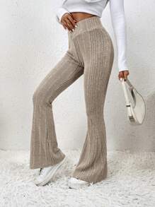 SHEIN Essnce High Waist Flare Leg Pants - Apricot - View 1