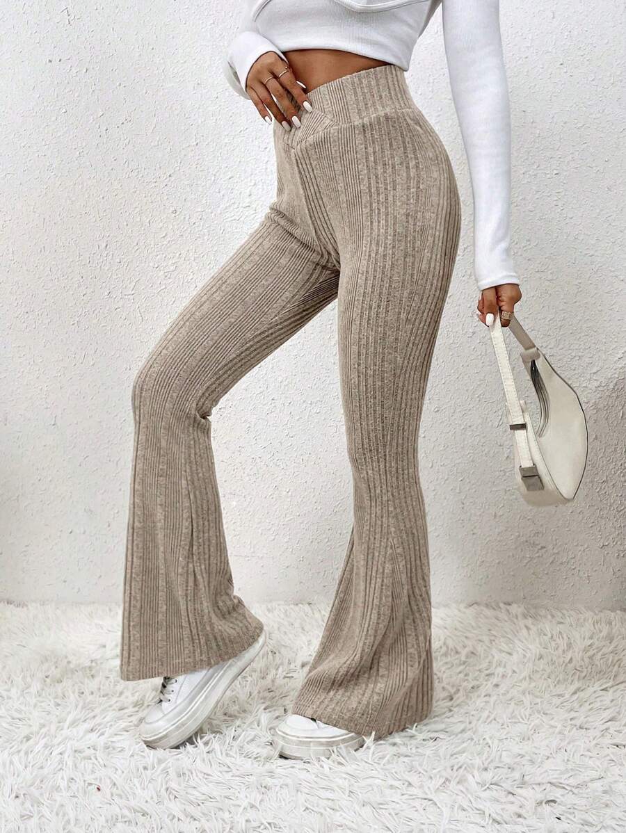 SHEIN Essnce High Waist Flare Leg Pants - Apricot - View 1