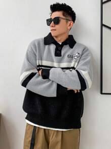 DAZY Men's Striped Sweater With Letter Print Fall,Winter - Multicolor - View 3