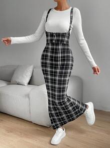 SHEIN Privé In kẻ sọc Đầm Tổng thể Without Tee - màu đen - Xem 6