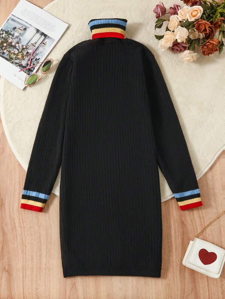 Tween Girl's Striped Edge Ribbed Sweater Dress