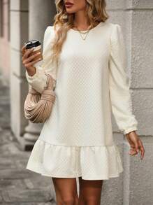 SHEIN Clasi Vestido smock de manga farol bajo con fruncido - Albaricoque - Ver 1