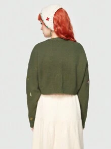 ROMWE Fairycore 女性香菇刺繡無扣開衫外套,不含襯衫 - 彩色 - 查看 2