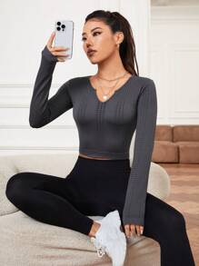 Easithlete Notched Neck Crop Sports Tee - Baby Blue - View 6