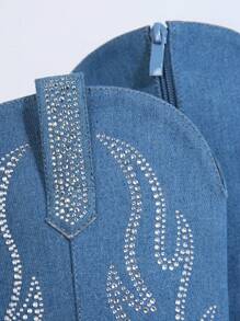 SHUZIA Embroidered Side Zipper Western Boots, Cowboy Boots For Women - Blue - View 6