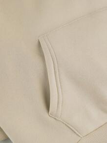 INAWLY Áo hoodie lông cừu màu trơn có túi Kangaroo và dây rút, áo dài tay - Màu be - Xem 5