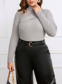 SHEIN Privé Kích thước lớn Thanh lịch 2 trong1 Áo len - Xám - Xem 4