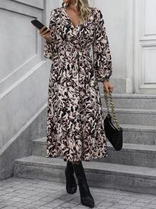 SHEIN VCAY In Toàn bộ Tay áo lồng đèn Đầm - Nhiều màu - Xem 3