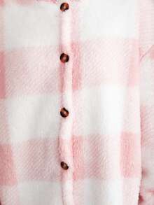 青少女格紋連帽毛茸茸外套 - 粉色 - 查看 4