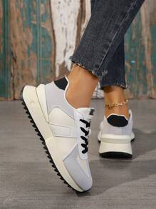 舒服的防滑學生女性繫帶拼貼休閒跑步鞋,運動鞋 - 灰色 - 查看 2