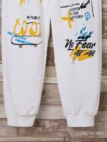 SHEIN Boys' Cartoon Patterned Joggers With Elastic Cuffs - White - View 5