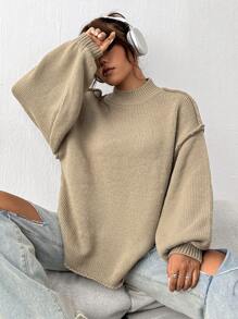 SHEIN Unity 寬鬆休閒百搭毛衣 - 卡其色 - 查看 1