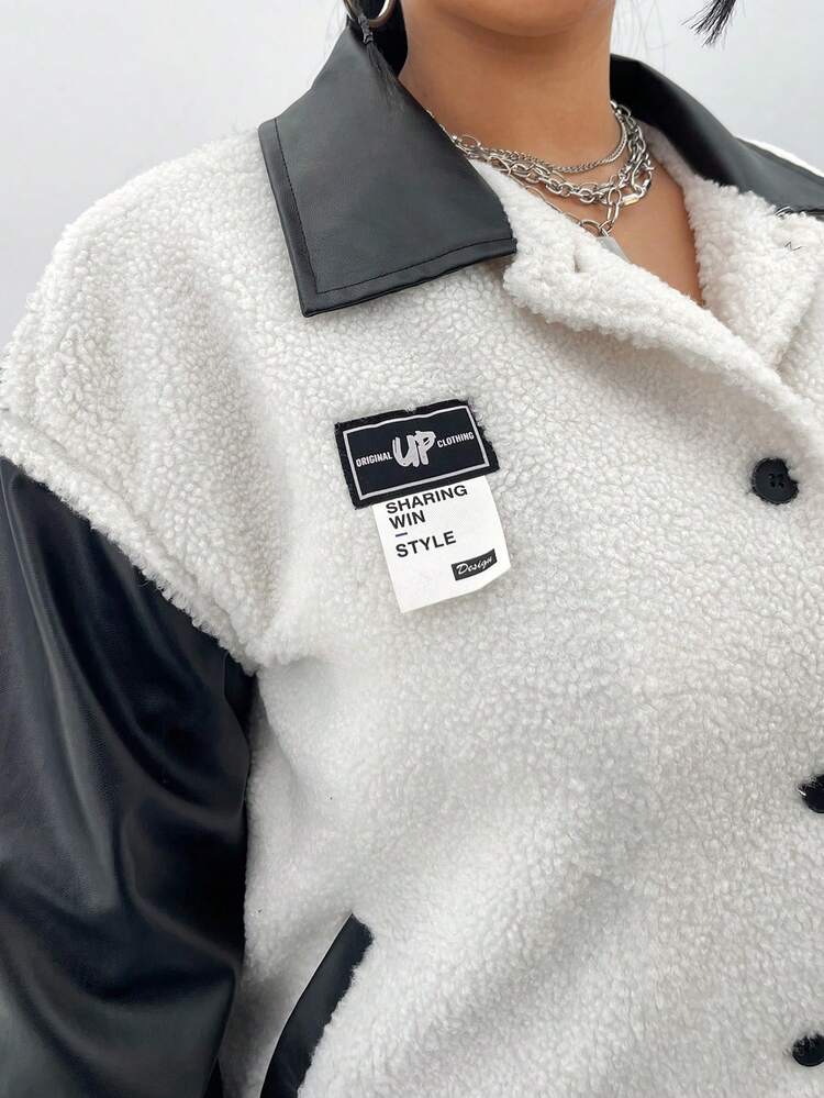 Plus Size Color Blocking Drop Shoulder Sleeve Jacket