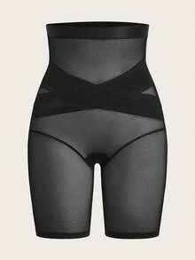 網紗透視塑身褲 - 黑色 - 查看 6