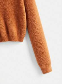 SHEIN BASICS 素色絨毛針織短款毛衣&針織短裙 - 棕色 - 查看 7