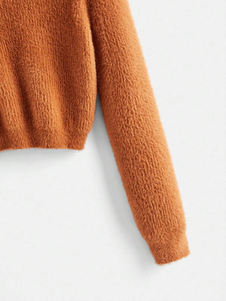Solid Fluffy Knit Crop Sweater & Knit Skirt