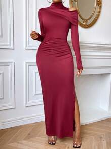 SHEIN Privé 女士不對稱肩高開叉裙