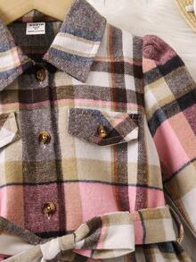 SHEIN Little Girls' Plaid Belted Button-down Shirt - Multicolor - View 3