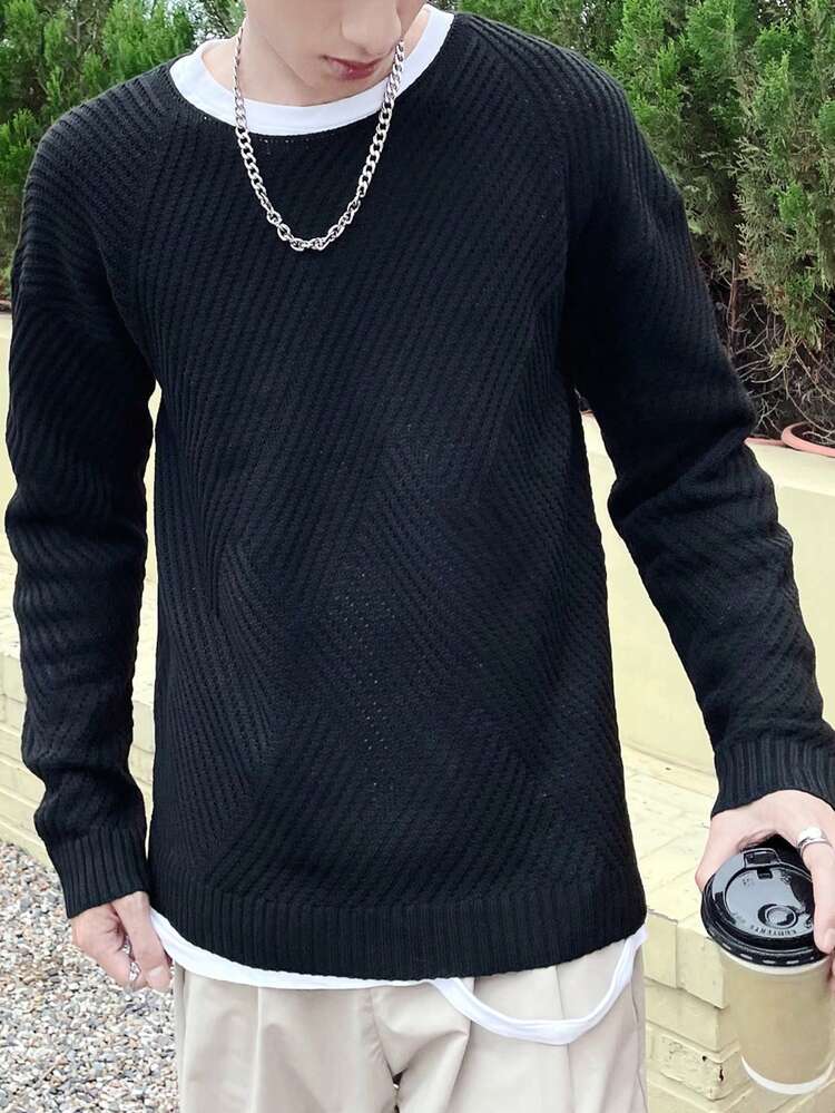 Men Solid V Neck Button Detail Sweater