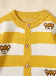 Baby Boy Striped & Bear Pattern Cardigan - Yellow - View 4