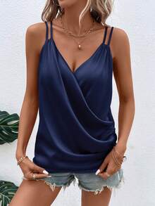 SHEIN Clasi Solid Cami Top - Navy Blue - View 5