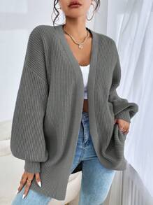 SHEIN EZwear 落肩休闲设计开衫 - 深灰色 - 查看 6