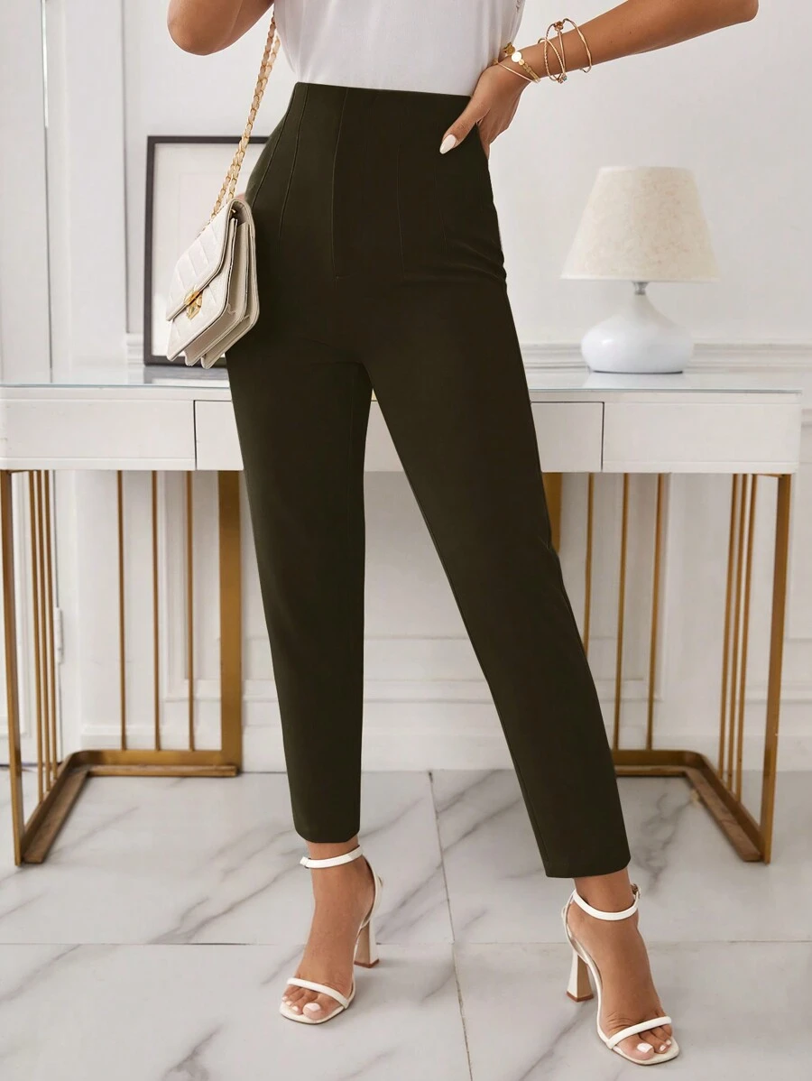 EURMUSE Women's Solid Color Long Pants - Army Green - View 1