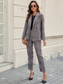 SHEIN Privé Conjunto De Traje A Cuadros Para Mujer - Multicolor - Ver 4