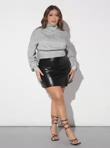 SHEIN SXY Kích thước lớn Cổ áo tây Thả vai Áo nỉ - Xám - Xem 3