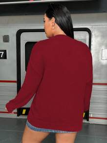 SHEIN MOOSTA 大尺碼紅色v領毛衣套頭 - 酒紅色 - 查看 2