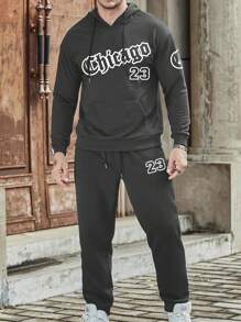 Manfinity Homme Men Plus Alphabet Pattern Hoodie And Pants Set - Grey - View 1