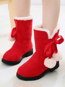女孩素色濃烈香調,,圓頭,,合身,平底,低跟鞋雪地靴適用於使用 - 紅色 - 查看 1