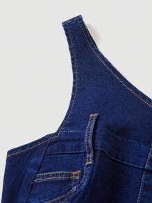 SHEIN ICON Women's Asymmetrical Neck Zipper Denim Top - Blue - View 3