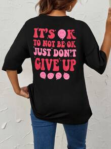 SHEIN 孕婦卡通圖案落肩t卹 - 黑色 - 查看 2