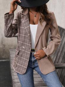SHEIN LUNE 格紋印花雙排釦西裝外套 - 彩色 - 查看 1