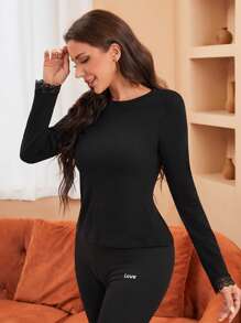 Chất rắn Gầy Áo lót giữ nhiệt hàng đầu - màu đen - Xem 4