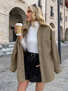 SHEIN Essnce 掉肩羊毛外套,帶口袋設計 - 灰色 - 查看 5