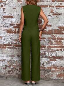 SHEIN LUNE 單色西裝馬甲和褲子套裝 - 墨綠色 - 查看 2