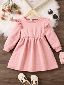 SHEIN Váy viền bèo nhún họa tiết trái tim cho bé gái - Hồng - Xem 1