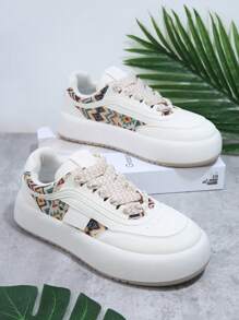 SHUZIA Geo Pattern Lace Up Chunky Sole Sneakers Tainers - Multicolor - View 6