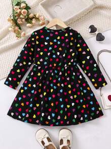 SHEIN 少女彩色波點圓領長袖連衣裙，適用於春秋季節、戶外活動和各種場合，波點增添活力與天真無邪感，穿著舒適