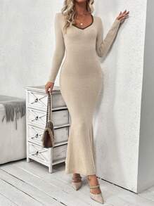 SHEIN Privé 女式毛衣裙 - 卡其色 - 查看 1