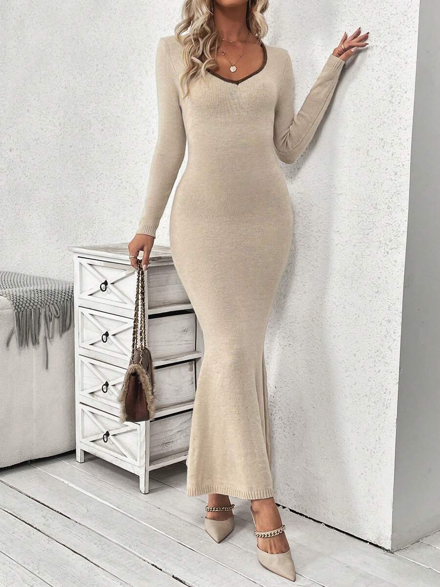 SHEIN Privé 女式毛衣裙 - 卡其色 - 查看 1