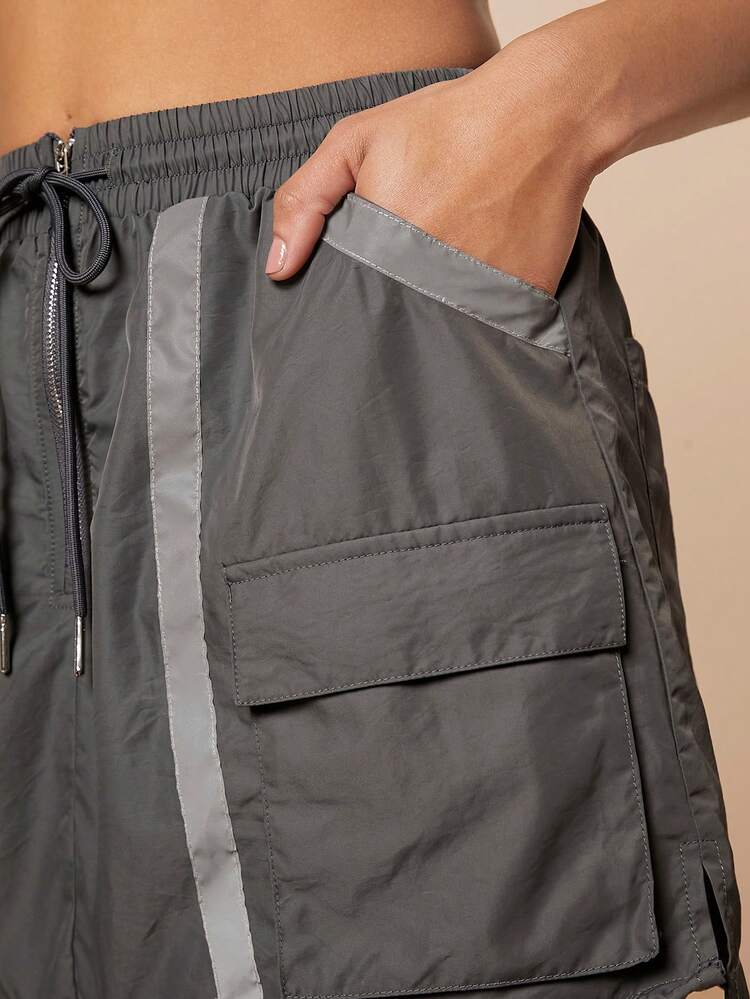 Drawstring Contrast Tape Cargo Skirt