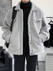 Manfinity Hypemode Loose Men's Long Sleeve Teddy Coat - Grey - View 3