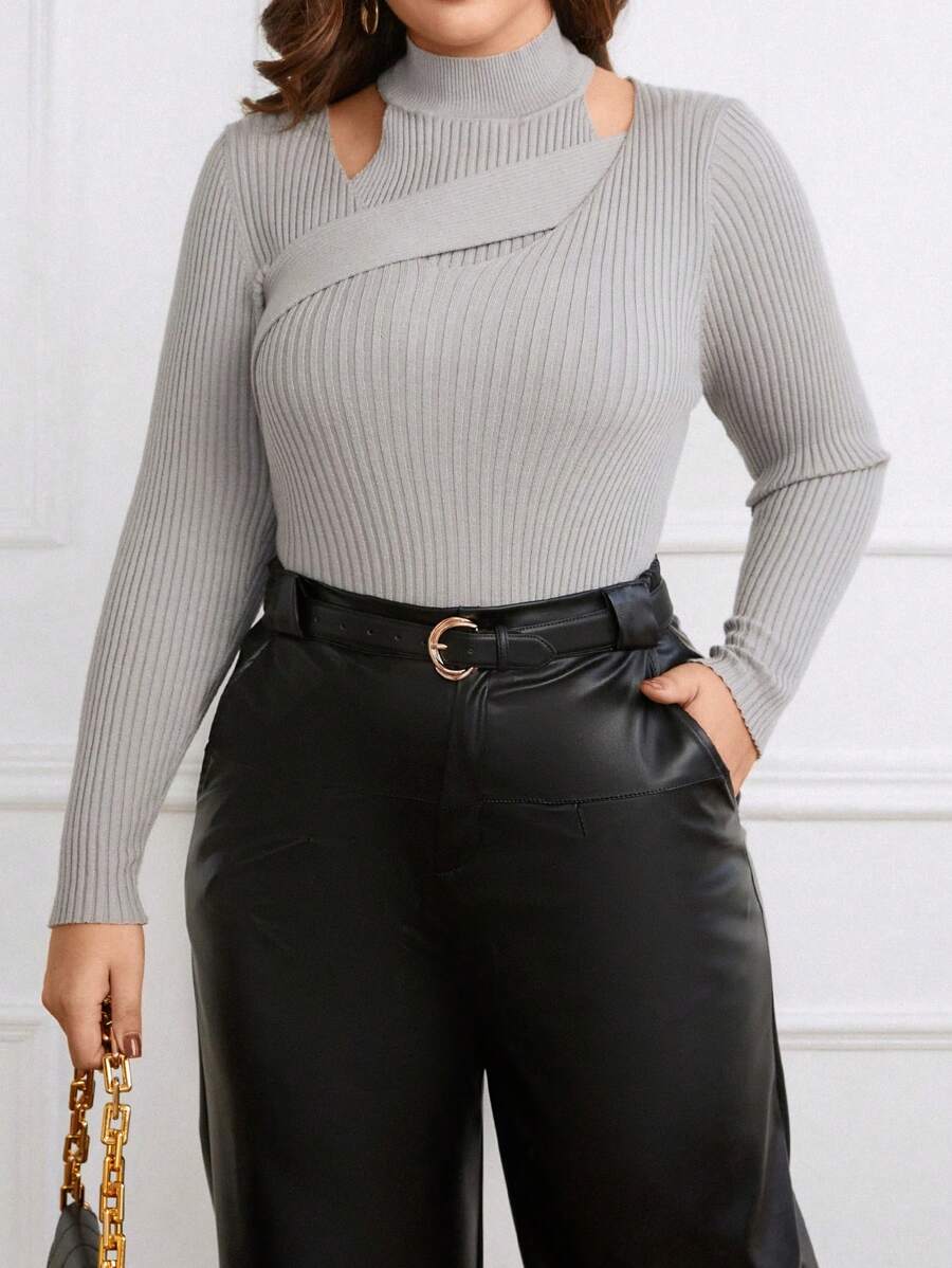 SHEIN Privé Kích thước lớn Thanh lịch 2 trong1 Áo len - Xám - Xem 1