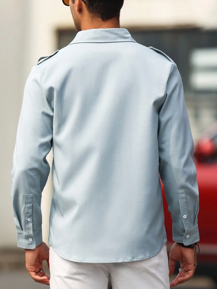 Men's Solid Color Flip Pocket Shacket