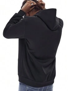 RueChic Men's Letter Print Hooded Sweatshirt With Drawstring - Black - View 2