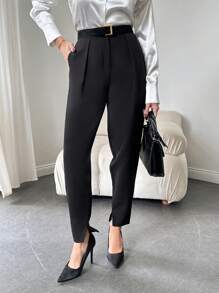 EURMUSE 女士分襟鬆緊偏寬褲裝 - 黑色 - 查看 5